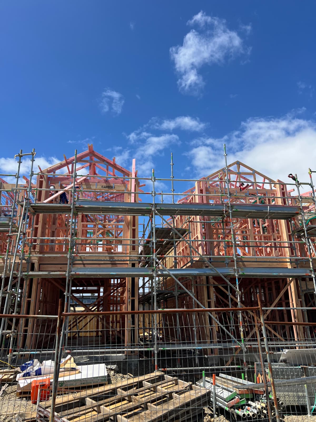 New townhouses under construction, framing stage